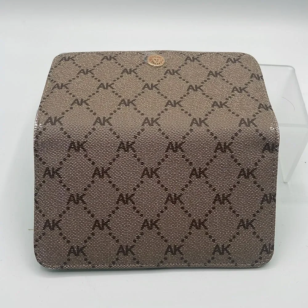 Anne Klein Slim Bi-Fold Wallet Card Holder Beige Brown Monogram Snap closure